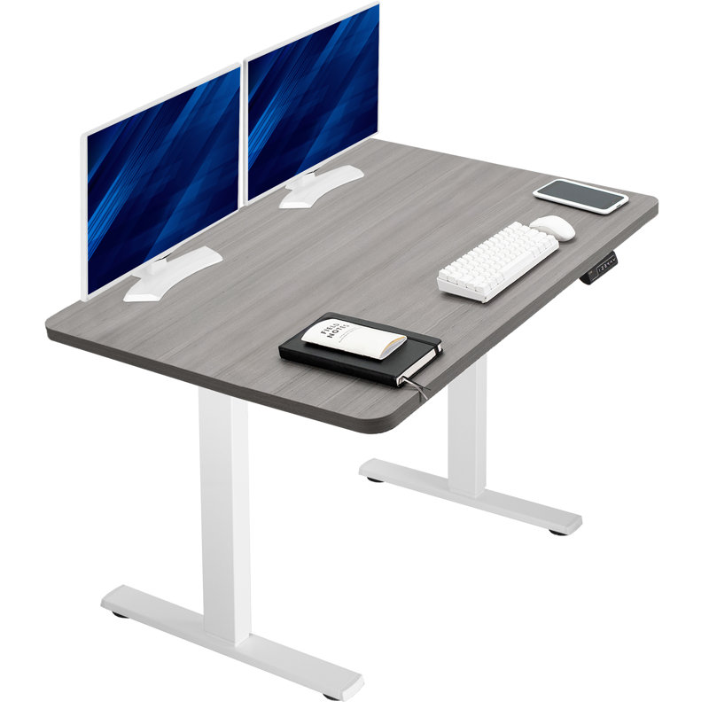 VIVO Electric 48" x 30" Stand Up Desk, Dark Gray Table Top, White Frame, White
