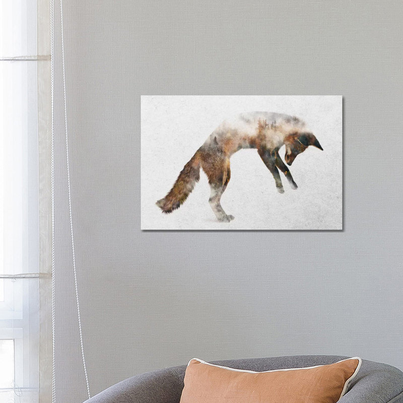 Jumping Fox by Andreas Lie - Print on Canvas, 66.04 cm H x 45.72 cm W x 1.91 cm D, No Frame