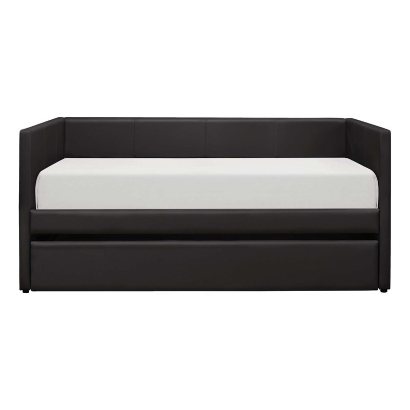 Lit de jour contemporain recouvert de similicuir avec lit gigogne en bois 1pc, Noir