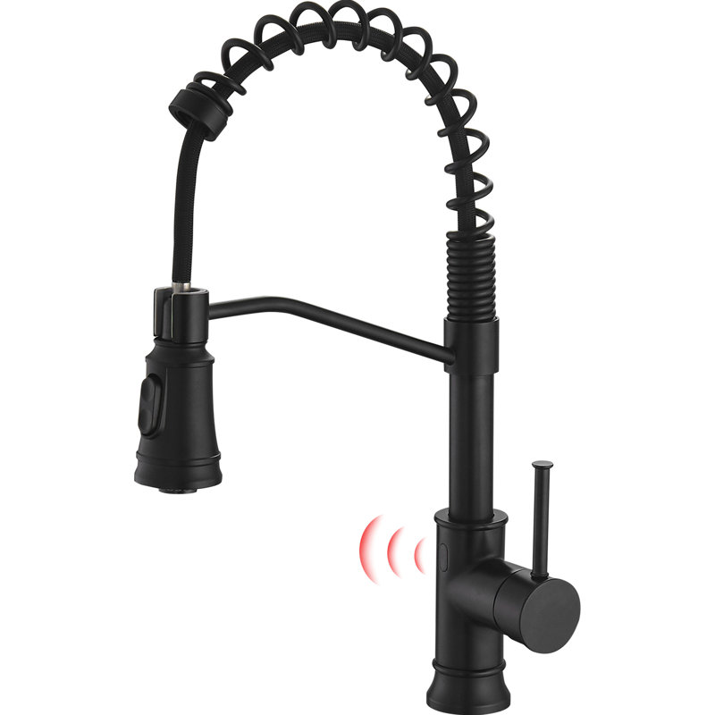 Robinet de cuisine intelligent sans contact avec capteur - rétractable, noir contemporain, laiton, céramique pour évier mouvement vers le bas, noir, remplisseur