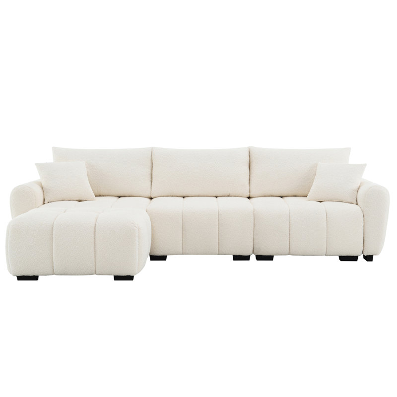 110" Modular Sectional Sofa, L Shape With Extra-Large Seat, Pull-Line Design, Movable Ottoman, High Density Foam, Free Combination, Sturdy Metal & Wood Frame, Boucle Fabric
