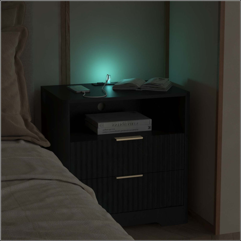 Table de chevet avec station de charge, table de chevet intelligente avec veilleuse, avec lumières DEL, tables de chevet avec armoire de rangement pour la chambre à coucher