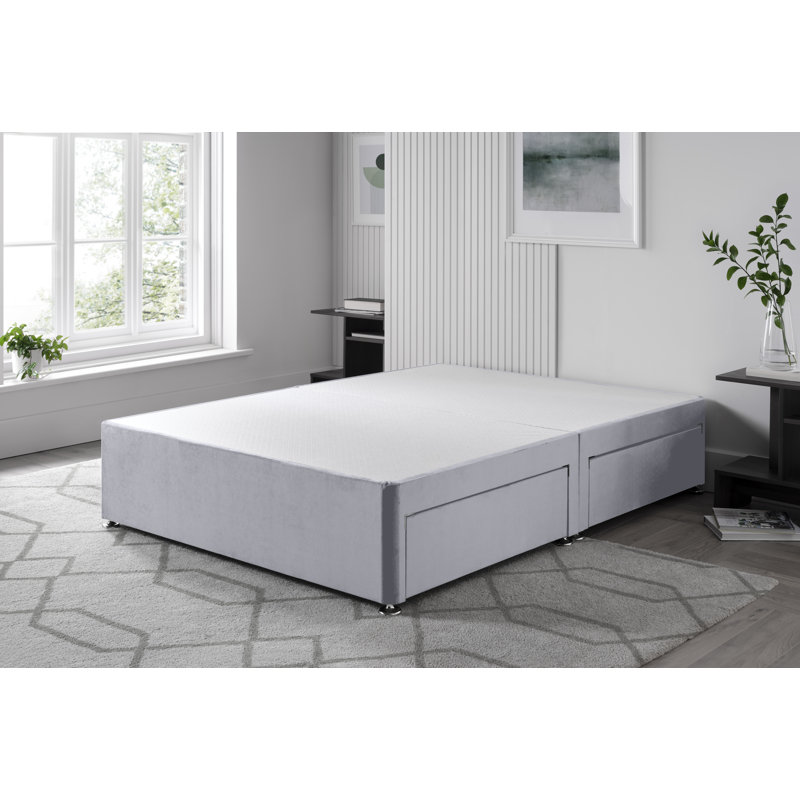 Plush Divan Bed Base, Silver, Left Side Drawers, Kingsize (5')