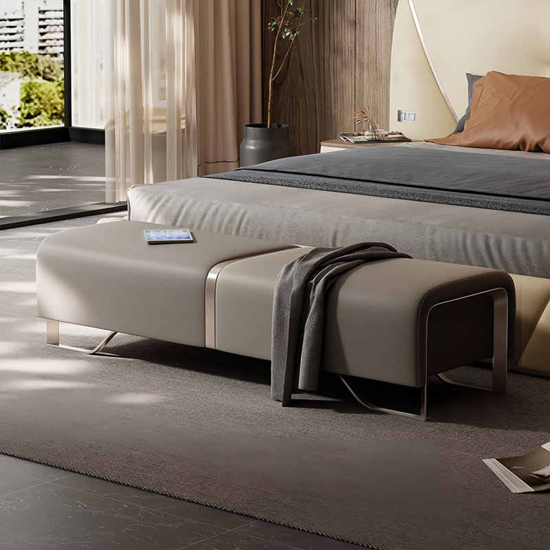 Banc de rangement Seretha, H 16,92 po x l 59,05 po x P 17,71 po, Crème