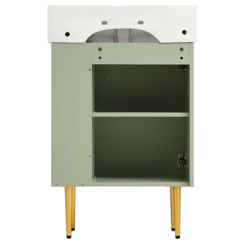 Bathroom Vanity, Bathroom Storage Cabinet With Single Ceramic Sink, Accent Cabinet, Green