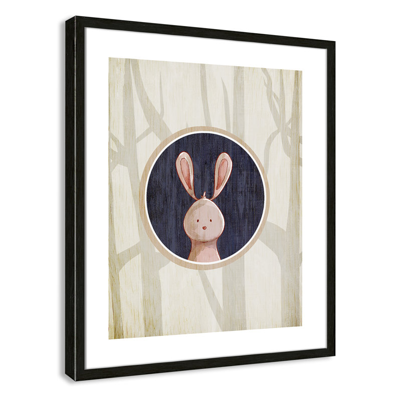 «Juvenile Forest Animals», impression sur papier, Encadré de boîte à grain de bois noir, H 24,5 po x l 20,5 po x P 1,18 po