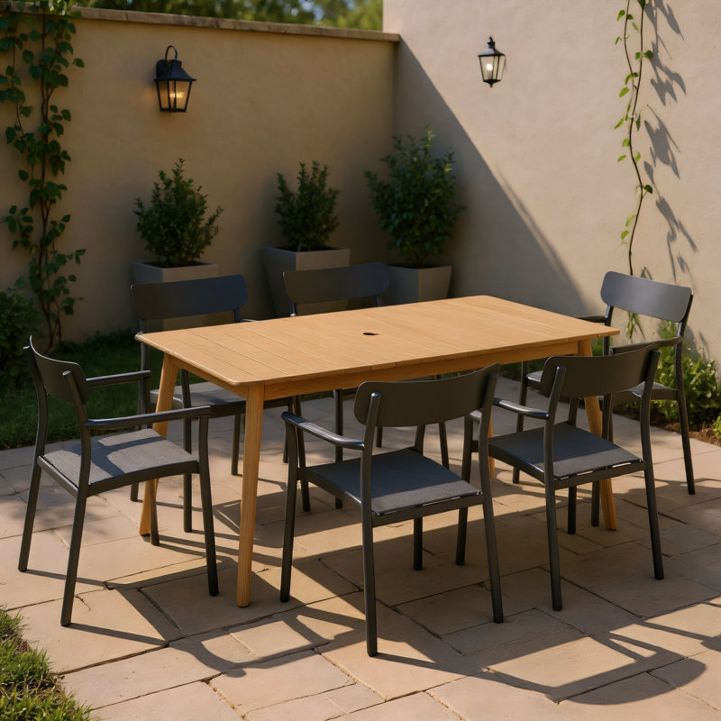 Dugas 7Pc Outdoor Patio Dining Set - Black Chairs