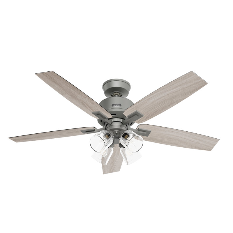Gatlinburg Easy Install 5-Blade Standard Ceiling Fan With Lights and Remote, Matte Silver, 52"