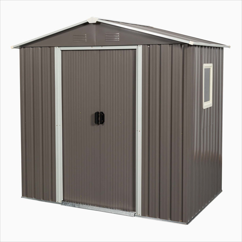 RYSDYX56WW 6Ft X 5Ft Outdoor Metal Storage Shed With Window, Gray, 74.89" H x 89.06" W x 46.94" D