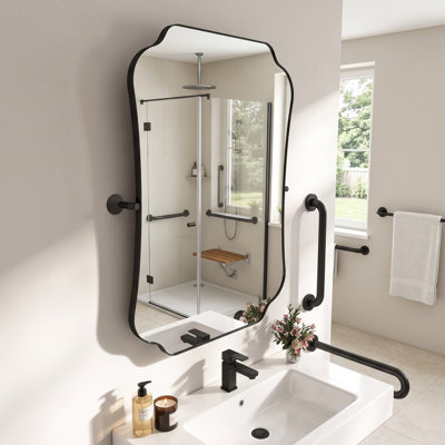 L 24 po x H 36 po H noir mat Miroirs à cadre inclinable pour salle de bain