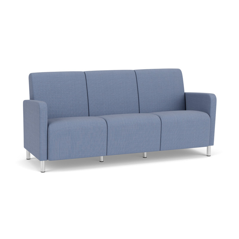 Fauteuil de réception 3 places Ravenna, Acier brossé, Chambray bleu marine clair