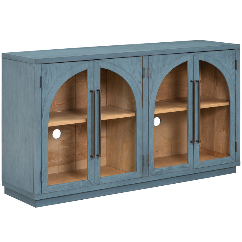 Buffet bleu marine avec grand espace de rangement pour grandes poignées en métal et attrait rétro