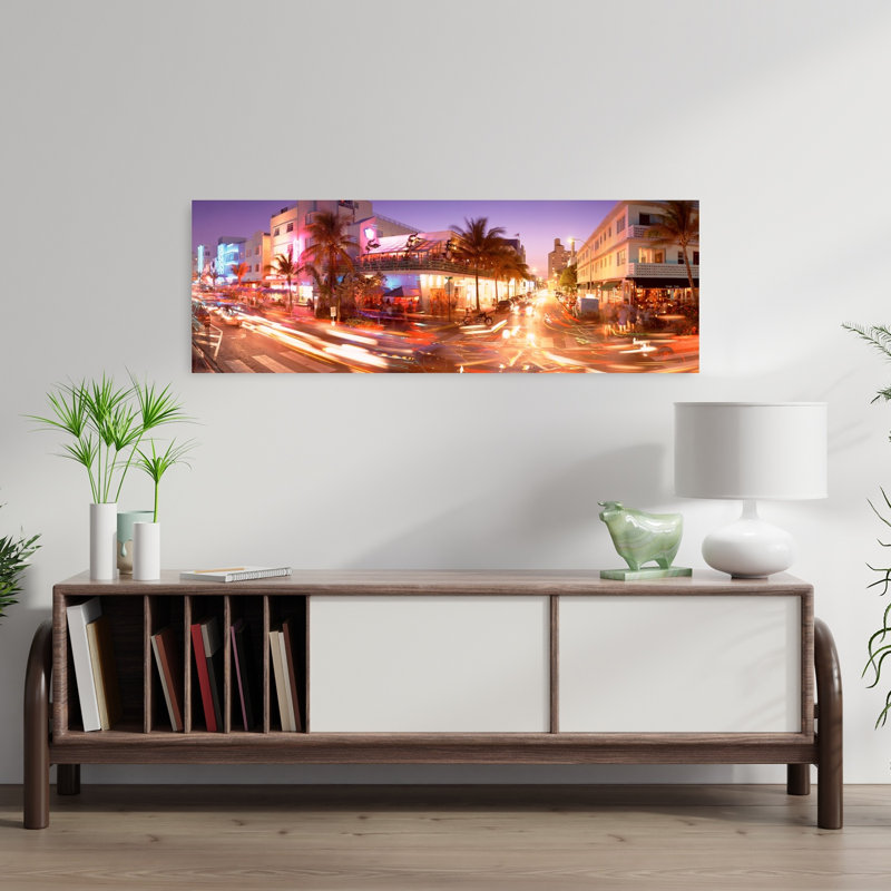 Traffic On A Road Ocean Drive Miami Florida USA by Jerry Driendl Photography - Wrapped Canvas Panoramic Print