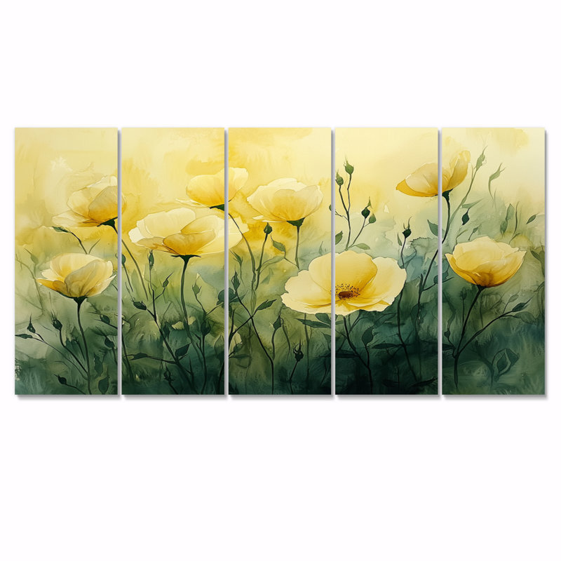 «Dahlia Flower Summer Horizons III» - art mural - ensemble de décorations d'art Wal, H 32 po x l 80 po, 5