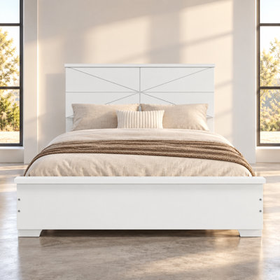 Lit plateforme double avec tête de lit au design élégant, cadre de lit moderne à profil bas avec support à lattes en bois robustes