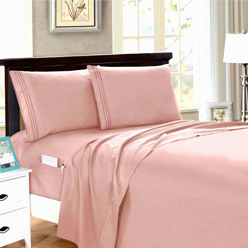Luxury Soft 1500 Thread Count Microfiber Sheet Set - Wrinkle Resistant with Side Storage Pockets - Dusty Rose Bedding Collection