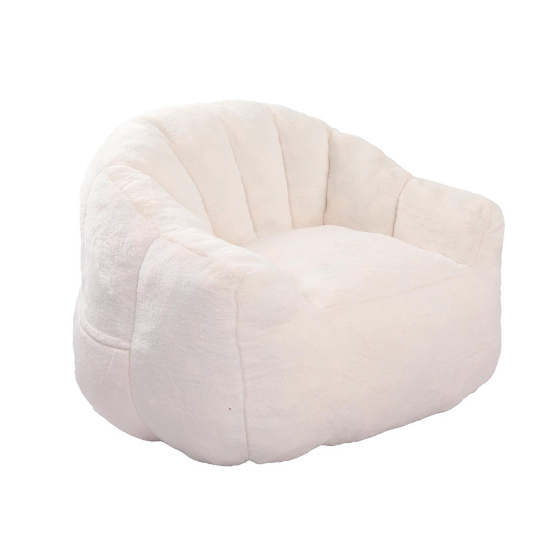 Fauteuil à billes avec accoudoirs Comfy Lazy, Fausse fourrure blanche