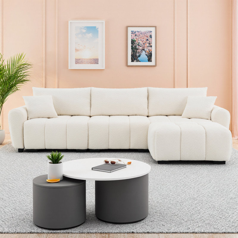 Canapé modulaire en L en forme de L avec tirette, repose-pieds mobile et sièges très larges - crème de 110 po, Crème