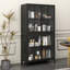 Armoire de rangement en métal, vitrine avec portes en verre trempé et tablettes réglables