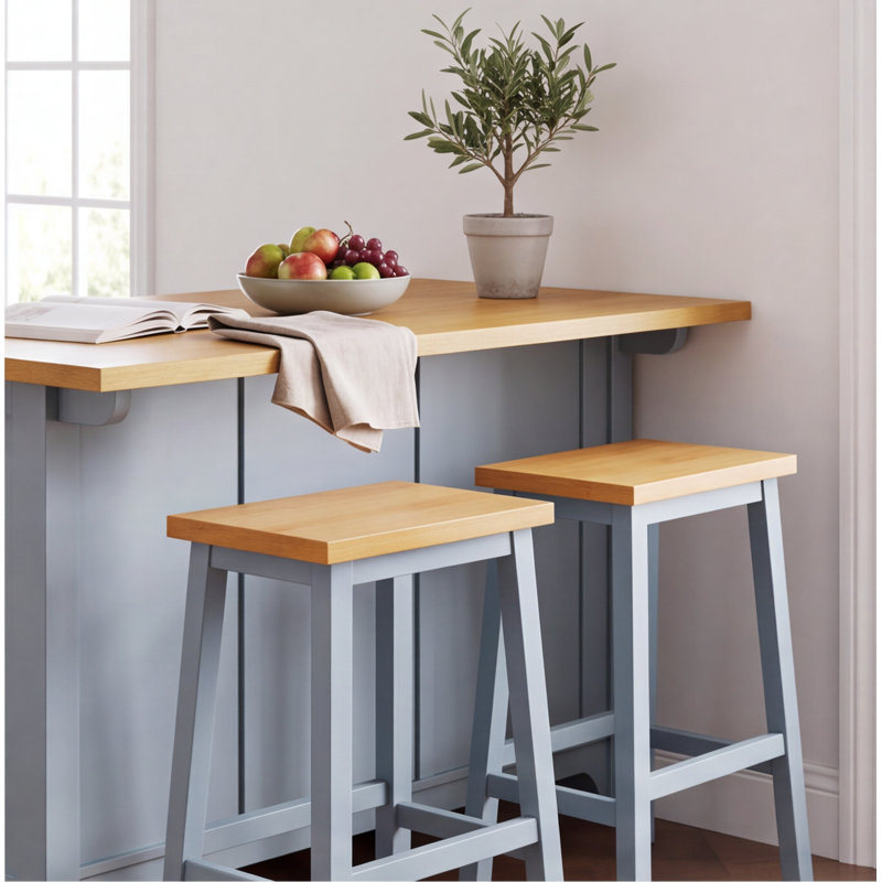 Ensemble de 2 tabourets de bar en bois massif K&K, hauteur de 25,6 po, hauteur de comptoir avec repose-pieds, gris bleu