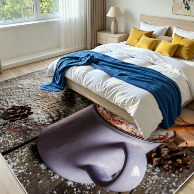 Tapis d'intérieur crème lavable à la machine, motif chocolat chaud de Noël, avec tapis assorti