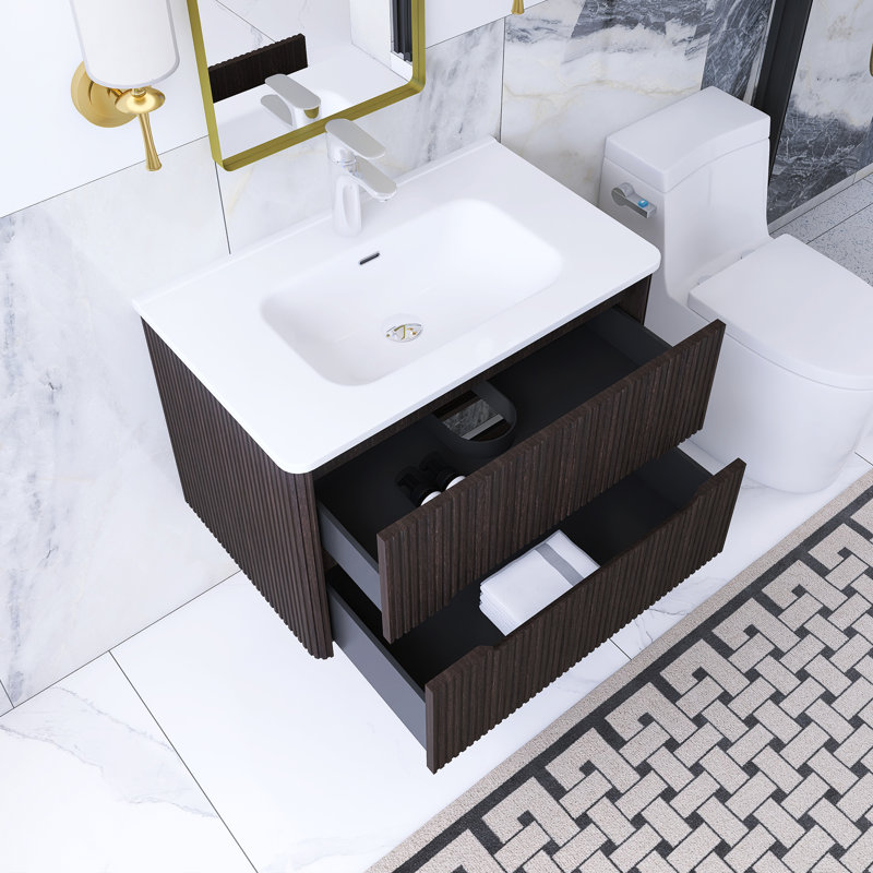 29,92 po W Meuble-lavabo mural simple en céramique blanche, Noir, noir, noir, noir