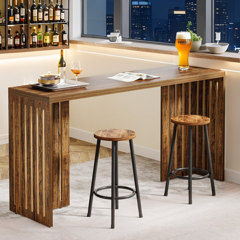 Table de bar 63 po, table de pub étroite à hauteur de comptoir longue, Gris