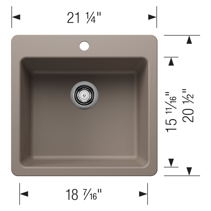 Liven SILGRANIT 21" Single Bowl Dual Mount Kitchen Sink, Truffle