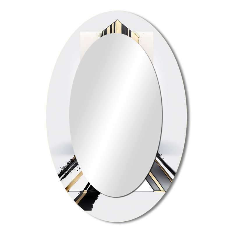 Black And Gold Cubic Expression V - Gold Modern Oval Wall Mirror, 36" x 24"