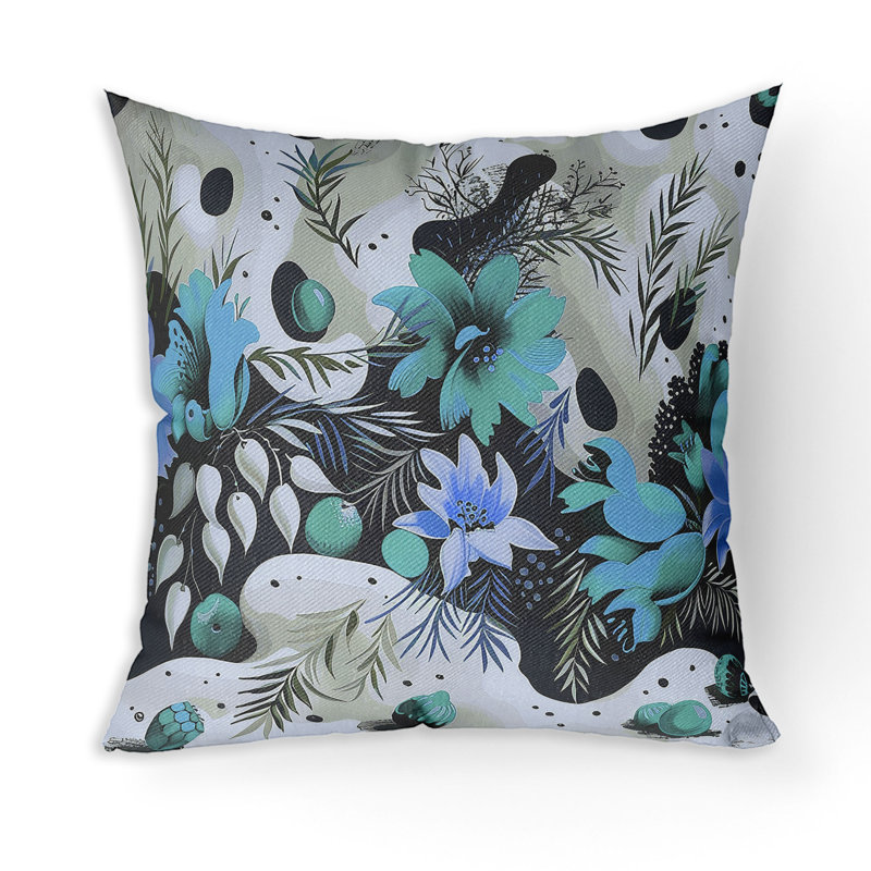 Charming Chronicles Outdoor Reversible Throw Pillow, 16"H x 16"W, Cyan/Black
