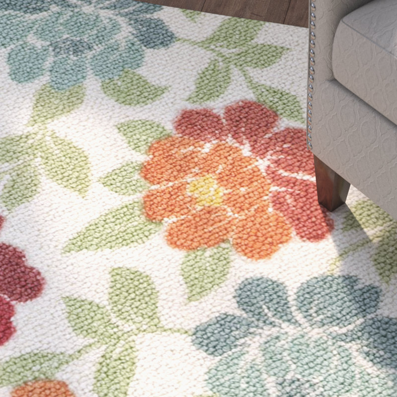 Tapis de zone ivoire floral Cabell, Rectangle 5 pi x 7 pi