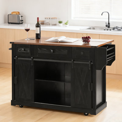 58" Mobile Kitchen Island with Storage