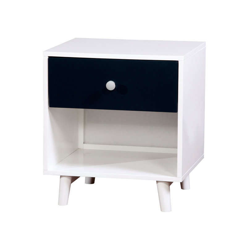 Table de chevet contemporaine avec rangement ouvert en bleu et blanc