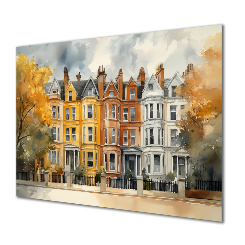 Georgian Row in Quiet Light I - Beige, reproduction d'art murale architecturale en métal, L 40 po x H 30 po