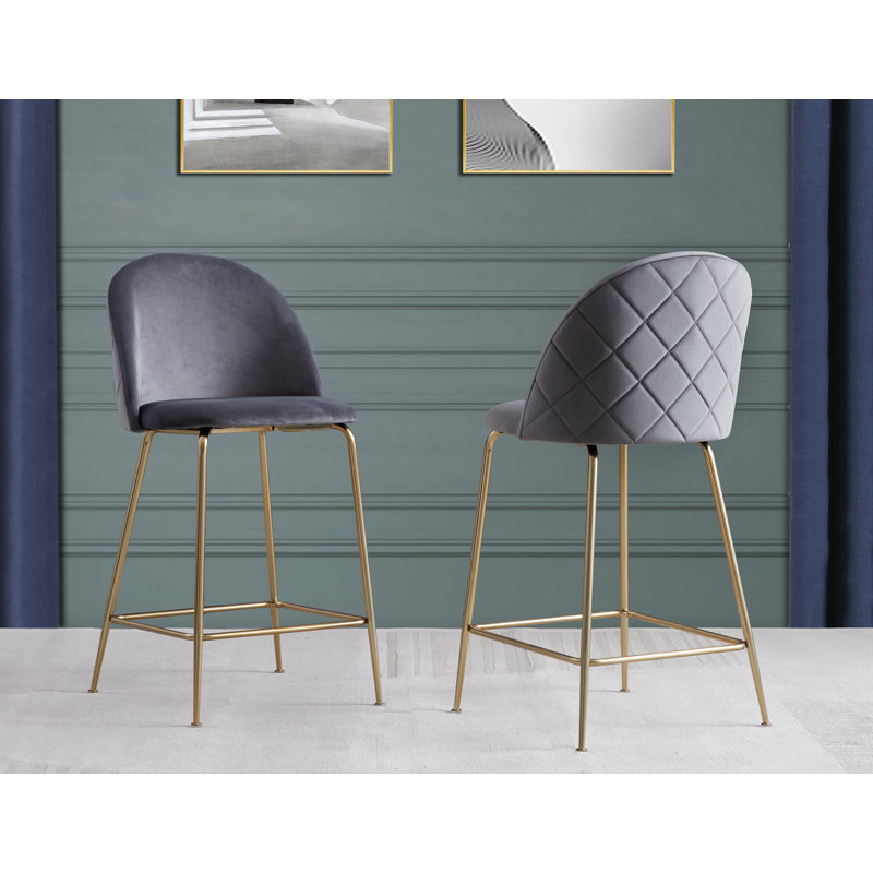 Loxton Upholstered Velvet Counter Stool, Gray