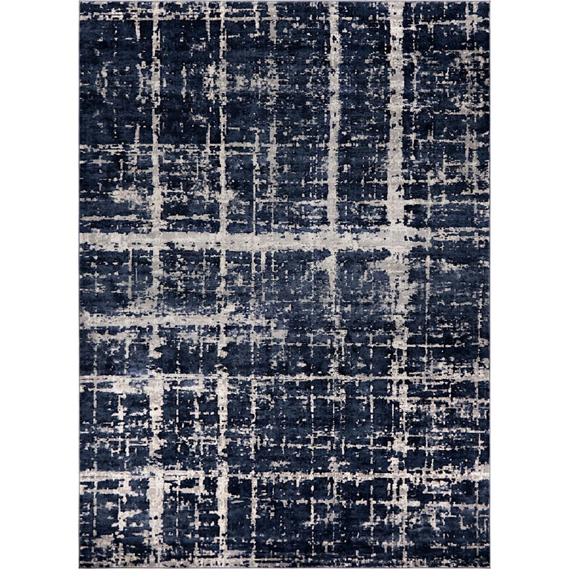 Tapis géométrique bleu Heights, Rectangle 9 pi x 12 pi