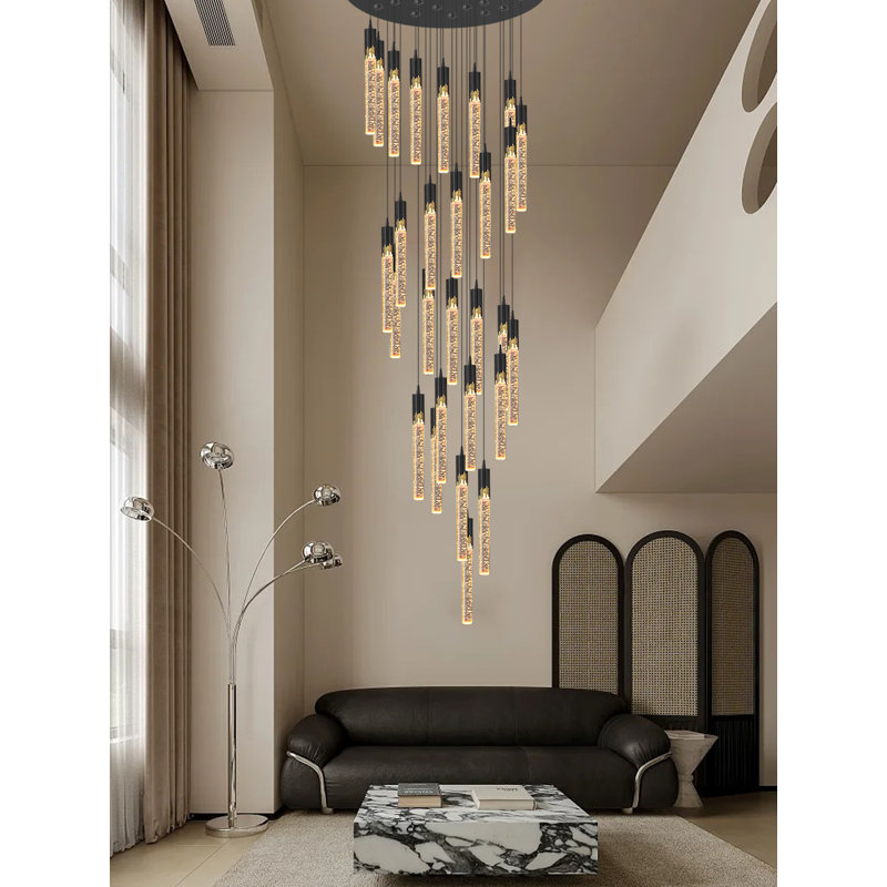 Addiley 12ft Large Dimmable Chandelier High Ceilings 28 Lights Crystal Bubble Column Chandeliers Lighting, Black