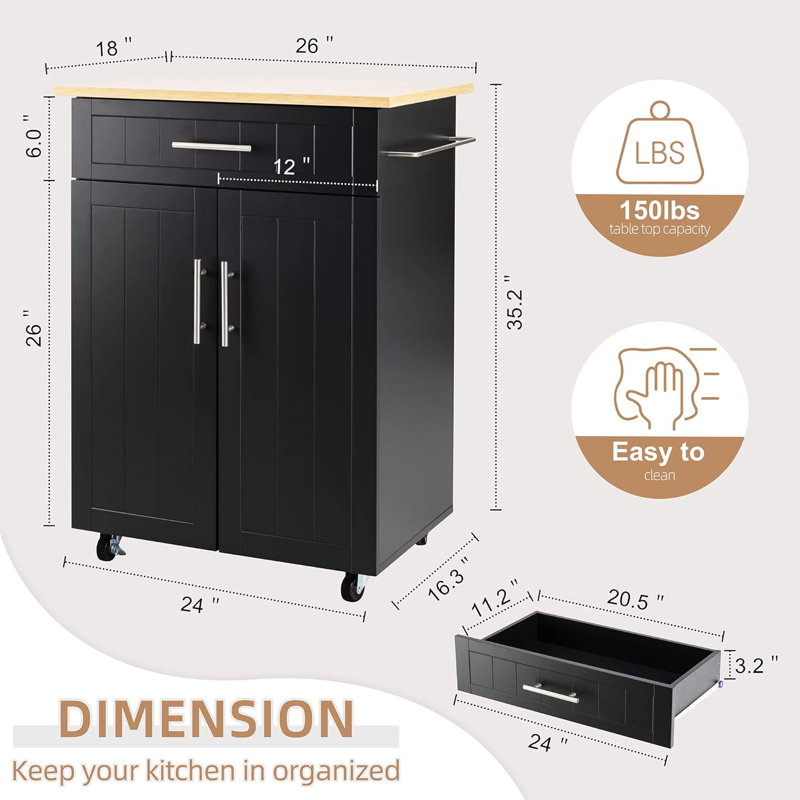Chariot pour îlot de cuisine avec rangement, table d'appoint roulante pour îlot de cuisine sur roulettes avec grand plan de travail, armoire de rangement, porte-serviettes et tiroirs pour la cuisine, salle à manger, brun