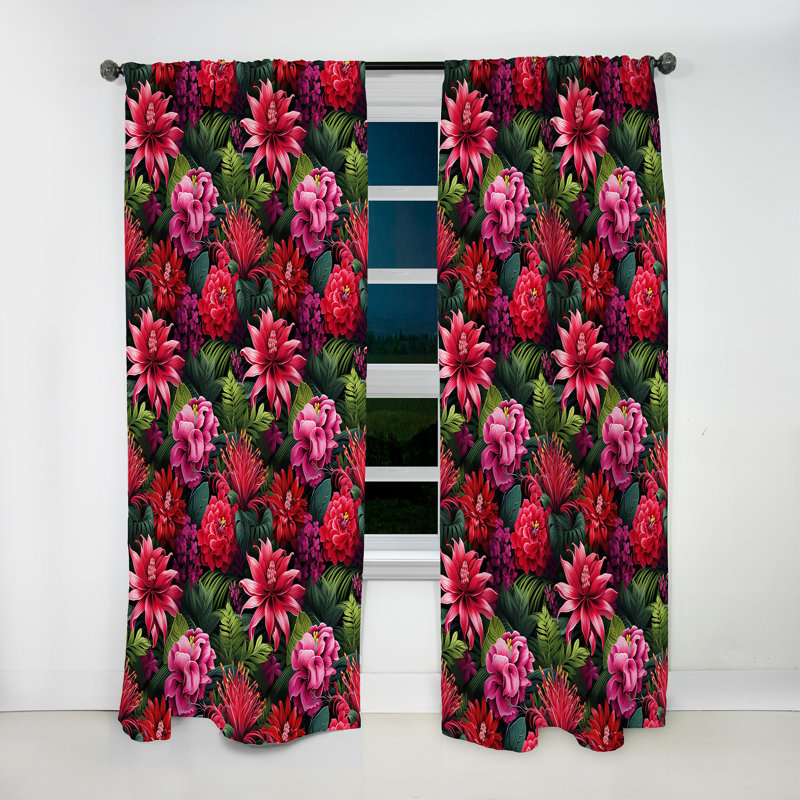 Motif floral exotique exotique - Rideau floral - Rideau floral obscurcissant - 1 panneau, L 52 po x L 120 po