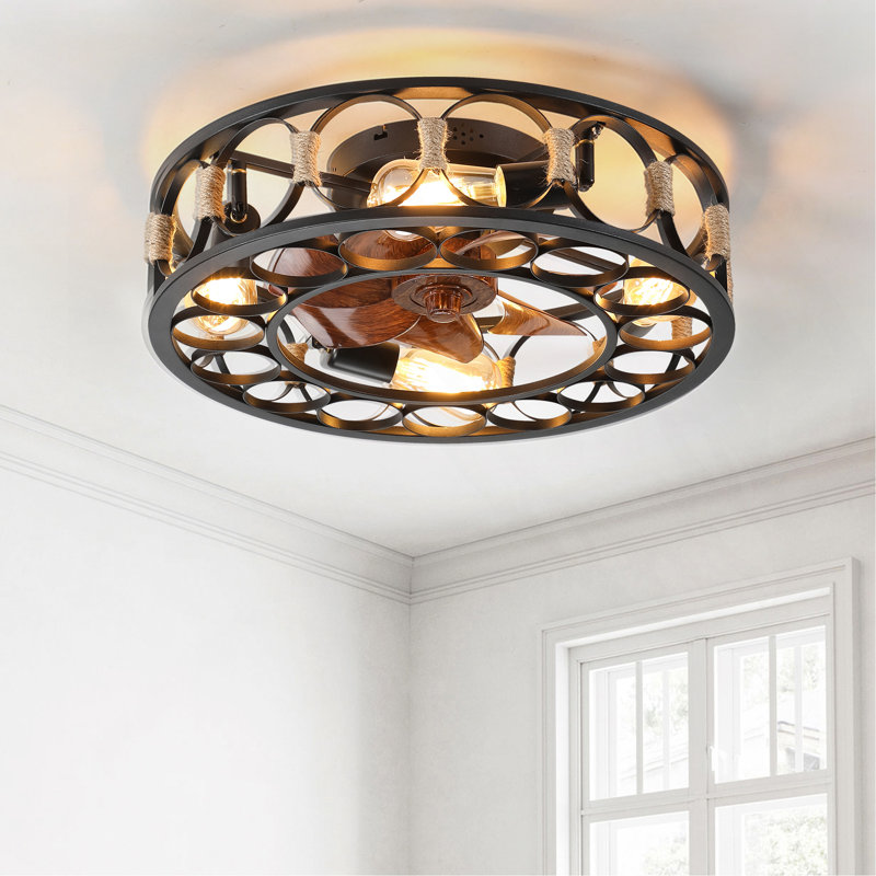 Caged Ceiling Fan With Lights Remote Control, Pendant Lights