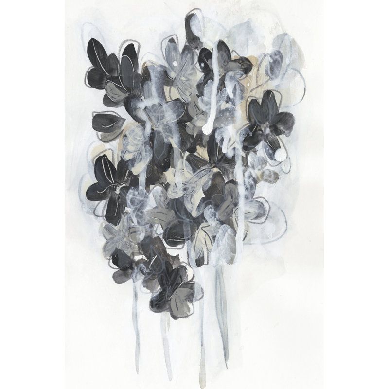 Monochrome Flora I by June Erica Vess - Wrapped Canvas Painting, 76cm H x 51cm W, Black Floater Framed