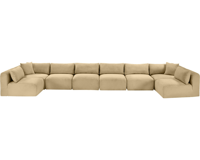 Canapé modulaire Carmean, Velours côtelé texturé Camel, 6 sans accoudoirs, 2 en coin