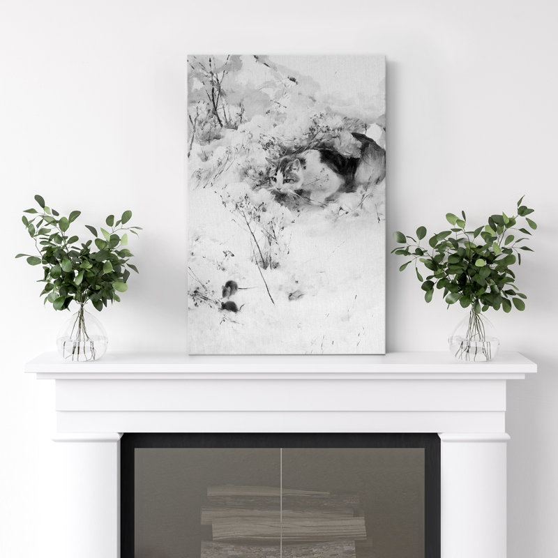 Impression sur toile «Traditional Ink Wash» par chat traditionnel dans la neige - Accent décoratif pour n'importe quelle pièce