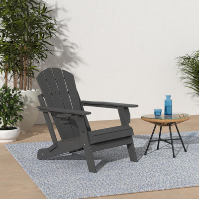 Folding-Adirondack-Chairs-Set-Of-2 | HDPE Plastic | Fire Pit Chair | All Weather | Cup Holder| For Deck Backyard Patio Outdoor Garden