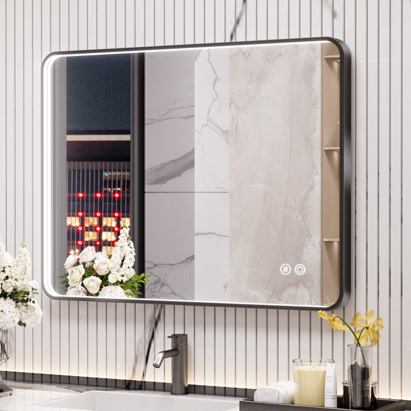 40"x30" Rectangle LED Bathroom Mirror, Metal Frame Vanity Mirror with Lights, Anti-fog, Dimmable&3 Colors Temperatures Adjustable, Memory Fuction