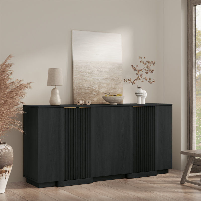 Buffet à panneau cannelé Designer Modern, Noir
