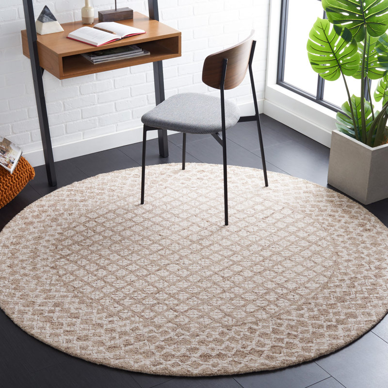 Tapis géométrique abstrait en laine touffeté à la main en coton, Rond 6 pi