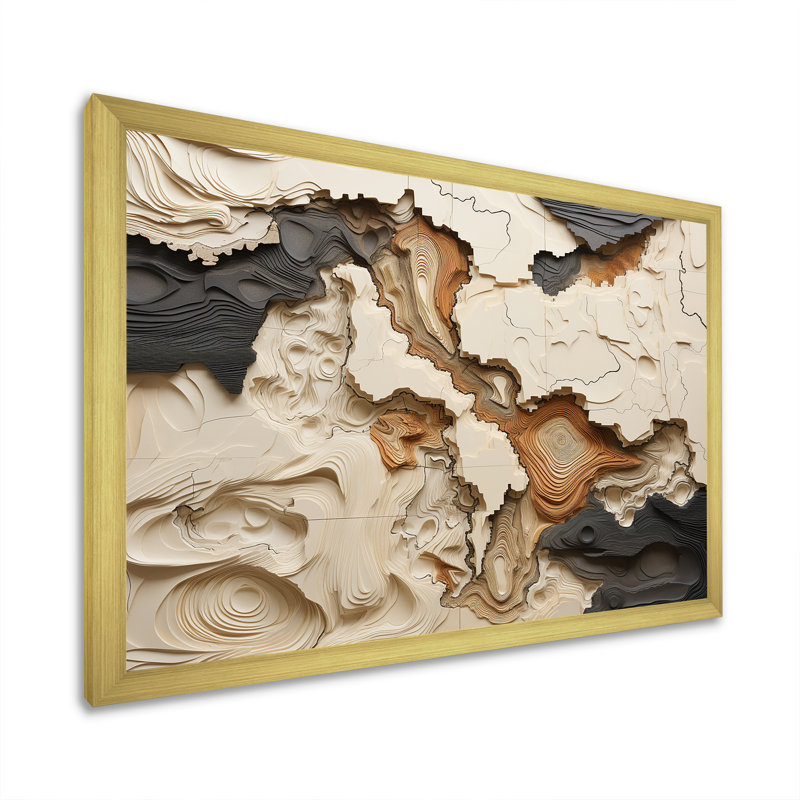 Collage de rivière africain beige et brun - formes abstraites, impression sur toile - sans texture, H 24 po x l 32 po, Doré