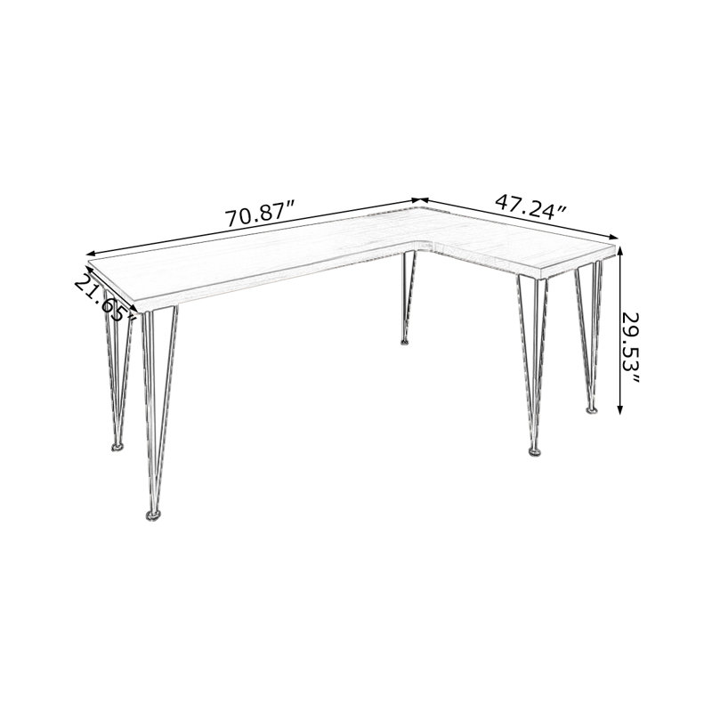 62.99" Brown L-Shaped Solid Wood Desks, Right Hand Return, 29.53" H x 70.87" W x 47.24""D