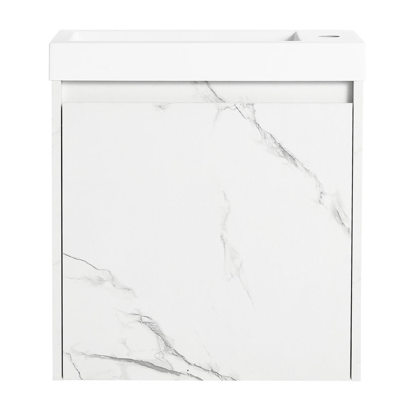 Meuble-lavabo flottant de 20 po avec lavabo en résine et porte à fermeture en douceur - Unité de salle de bain moderne de style contemporain